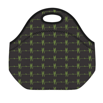Green Heartbeat Pattern Print Neoprene Lunch Bag