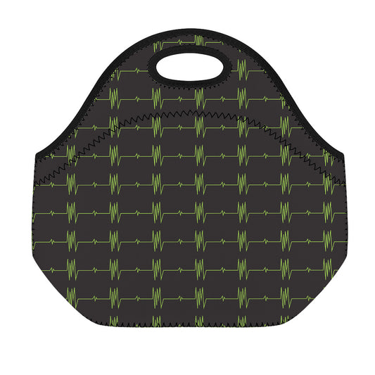 Green Heartbeat Pattern Print Neoprene Lunch Bag