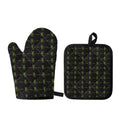 Green Heartbeat Pattern Print Oven Mitt And Pot Holder Set