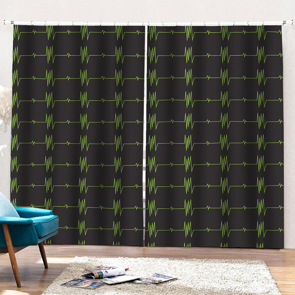 Green Heartbeat Pattern Print Pencil Pleat Curtains