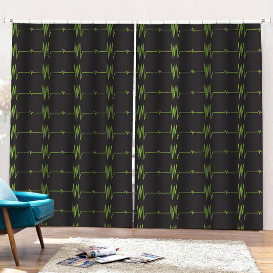 Green Heartbeat Pattern Print Pencil Pleat Curtains
