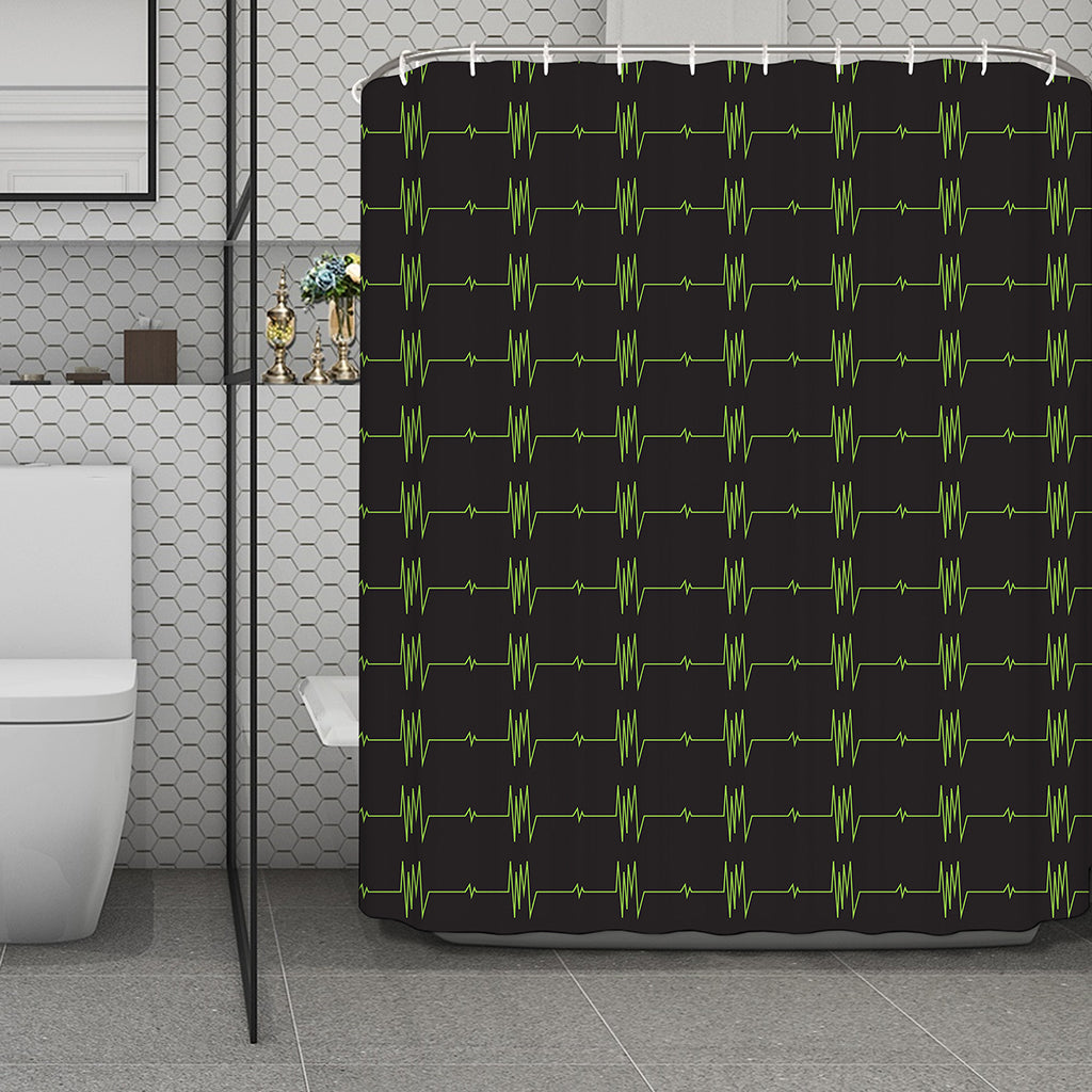 Green Heartbeat Pattern Print Polyester Shower Curtain