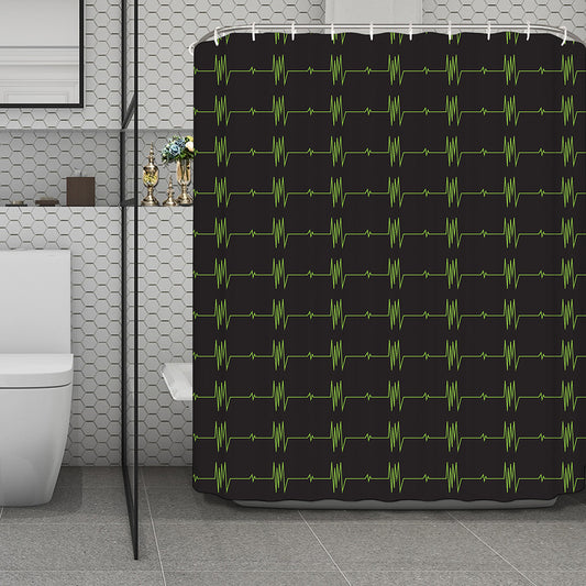 Green Heartbeat Pattern Print Polyester Shower Curtain