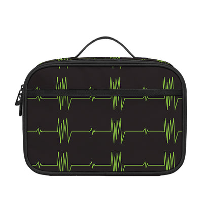 Green Heartbeat Pattern Print Portable Lunch Bag