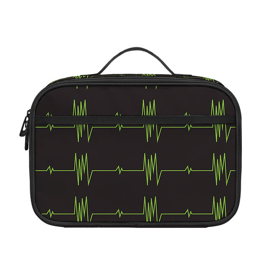 Green Heartbeat Pattern Print Portable Lunch Bag