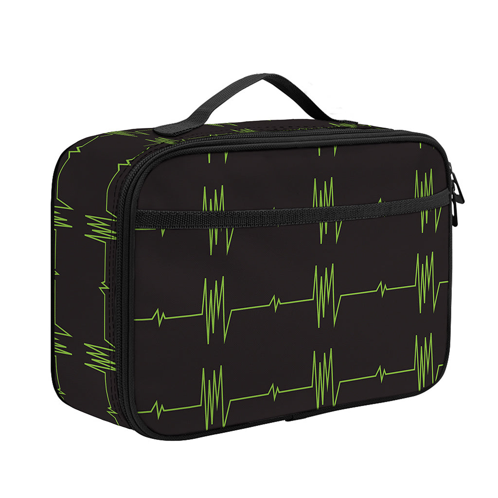 Green Heartbeat Pattern Print Portable Lunch Bag