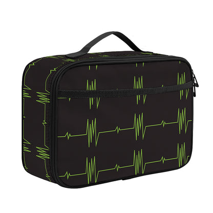 Green Heartbeat Pattern Print Portable Lunch Bag