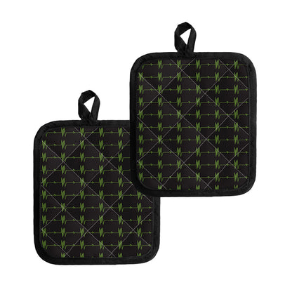 Green Heartbeat Pattern Print Pot Holders