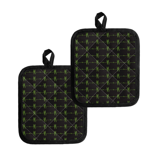 Green Heartbeat Pattern Print Pot Holders