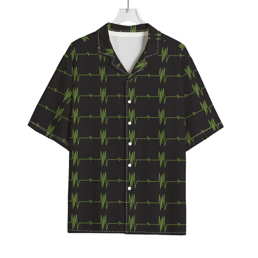 Green Heartbeat Pattern Print Rayon Hawaiian Shirt