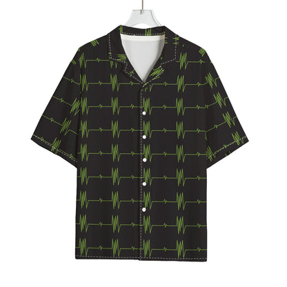 Green Heartbeat Pattern Print Rayon Hawaiian Shirt