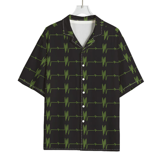 Green Heartbeat Pattern Print Rayon Hawaiian Shirt