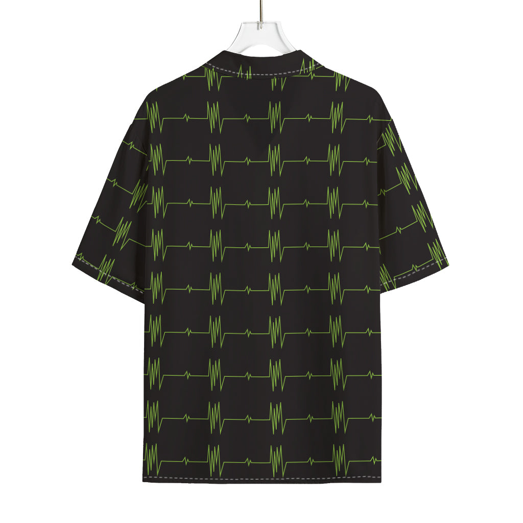 Green Heartbeat Pattern Print Rayon Hawaiian Shirt