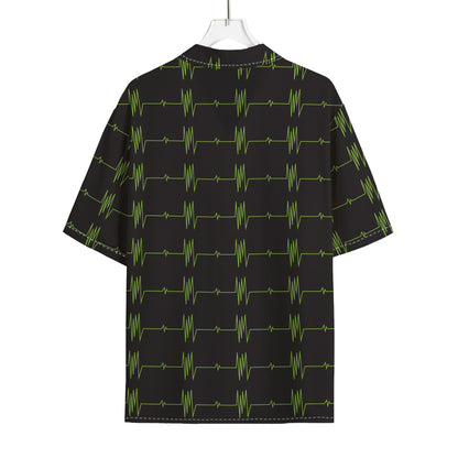Green Heartbeat Pattern Print Rayon Hawaiian Shirt
