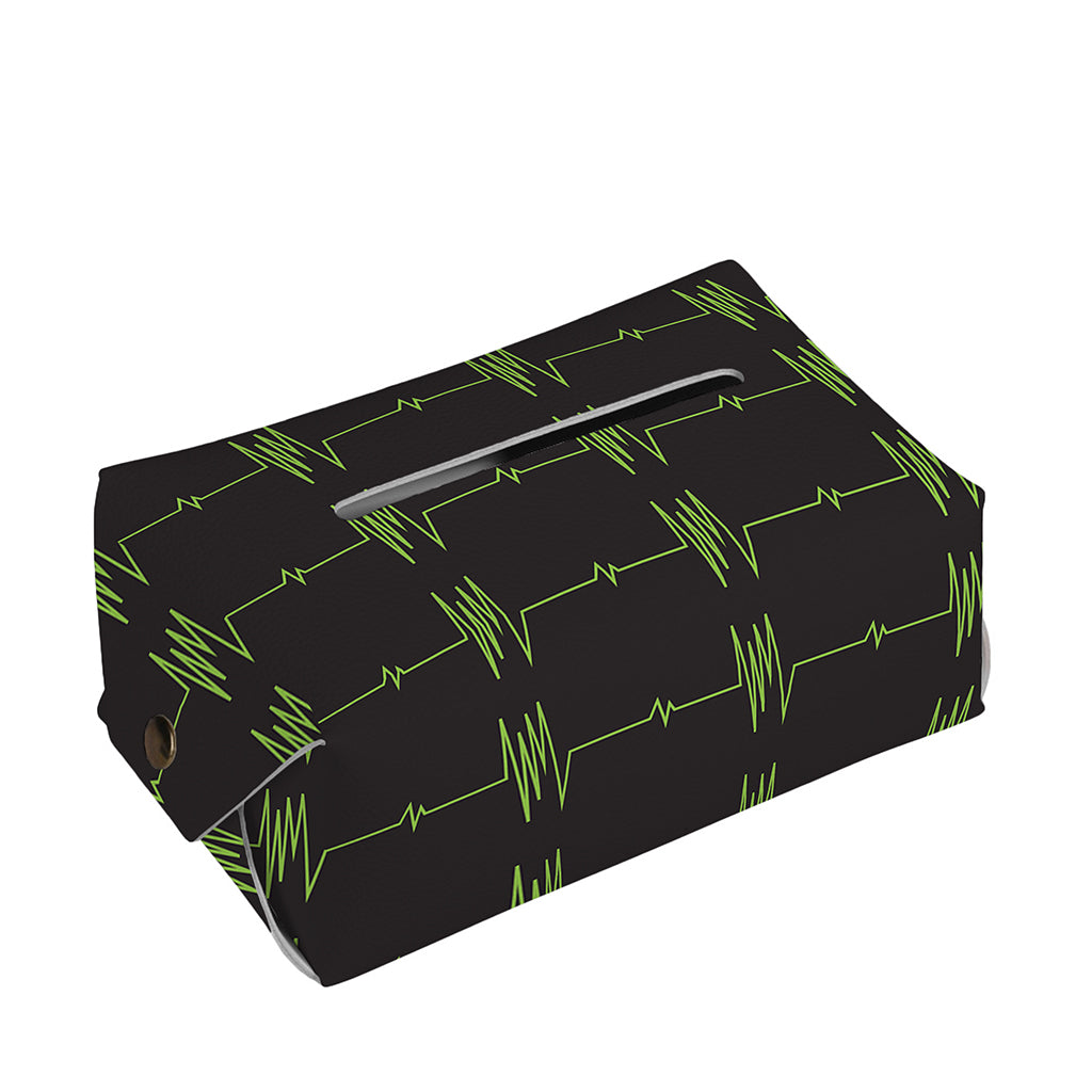 Green Heartbeat Pattern Print Rectangle Tissue Box Cover