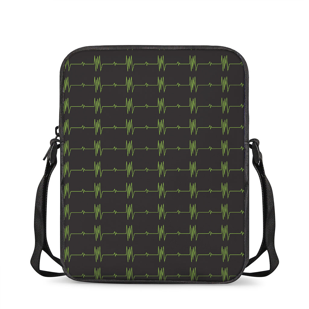 Green Heartbeat Pattern Print Rectangular Crossbody Bag