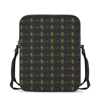 Green Heartbeat Pattern Print Rectangular Crossbody Bag