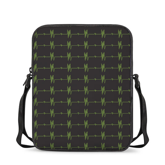 Green Heartbeat Pattern Print Rectangular Crossbody Bag