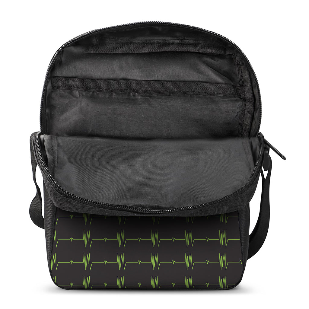 Green Heartbeat Pattern Print Rectangular Crossbody Bag