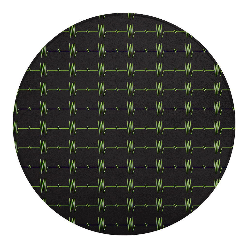 Green Heartbeat Pattern Print Round Blanket