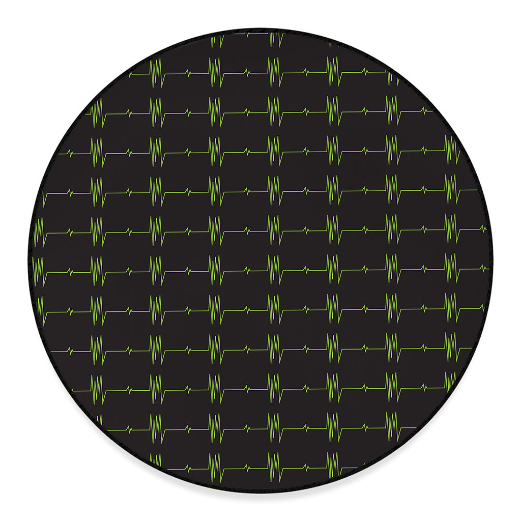 Green Heartbeat Pattern Print Round Floor Mat