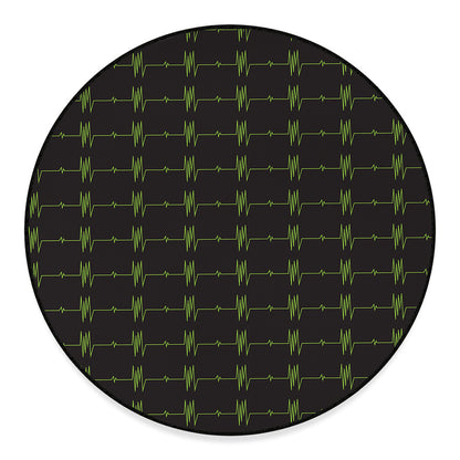 Green Heartbeat Pattern Print Round Floor Mat