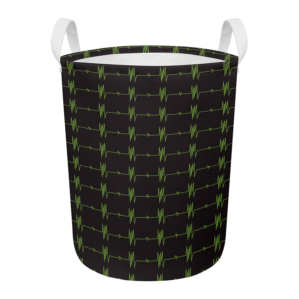 Green Heartbeat Pattern Print Round Laundry Basket