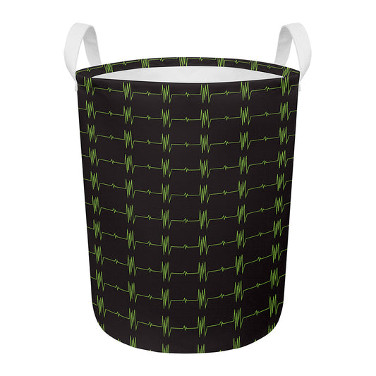 Green Heartbeat Pattern Print Round Laundry Basket