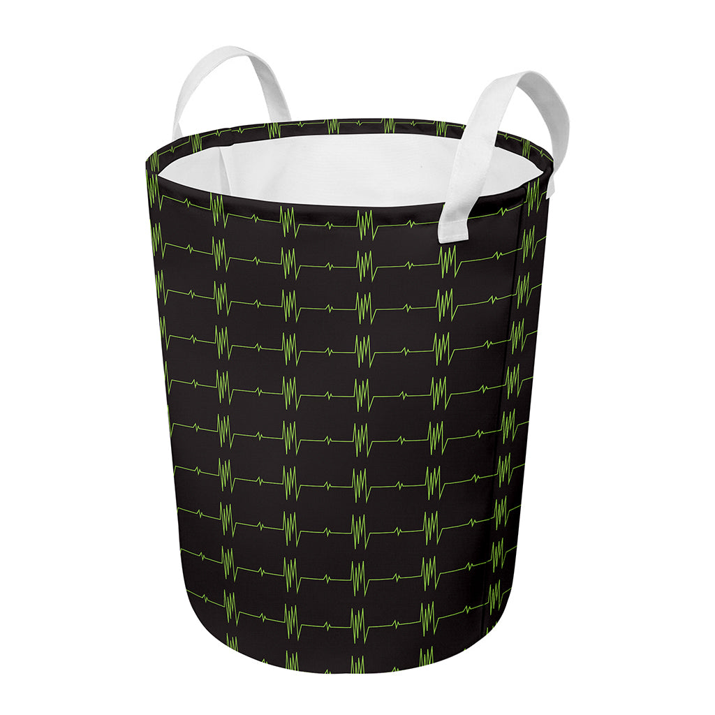 Green Heartbeat Pattern Print Round Laundry Basket