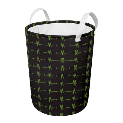 Green Heartbeat Pattern Print Round Laundry Basket