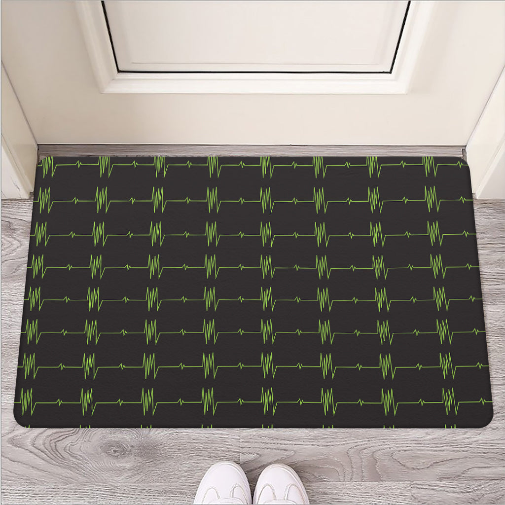 Green Heartbeat Pattern Print Rubber Doormat