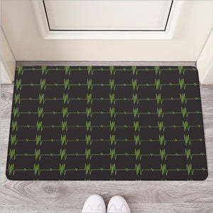 Green Heartbeat Pattern Print Rubber Doormat