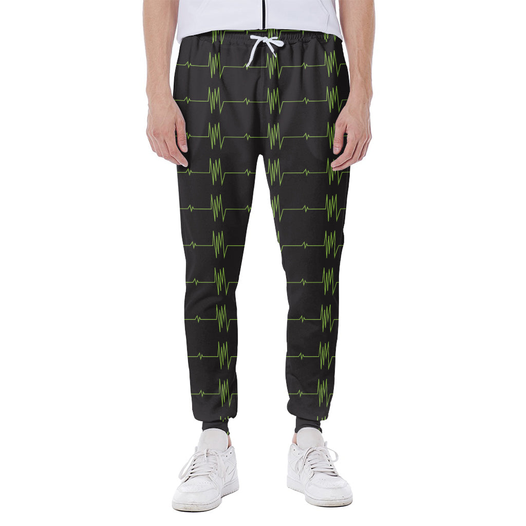 Green Heartbeat Pattern Print Scuba Joggers