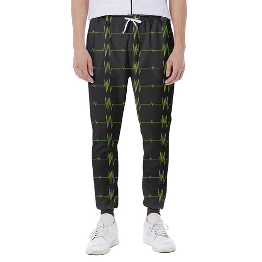 Green Heartbeat Pattern Print Scuba Joggers
