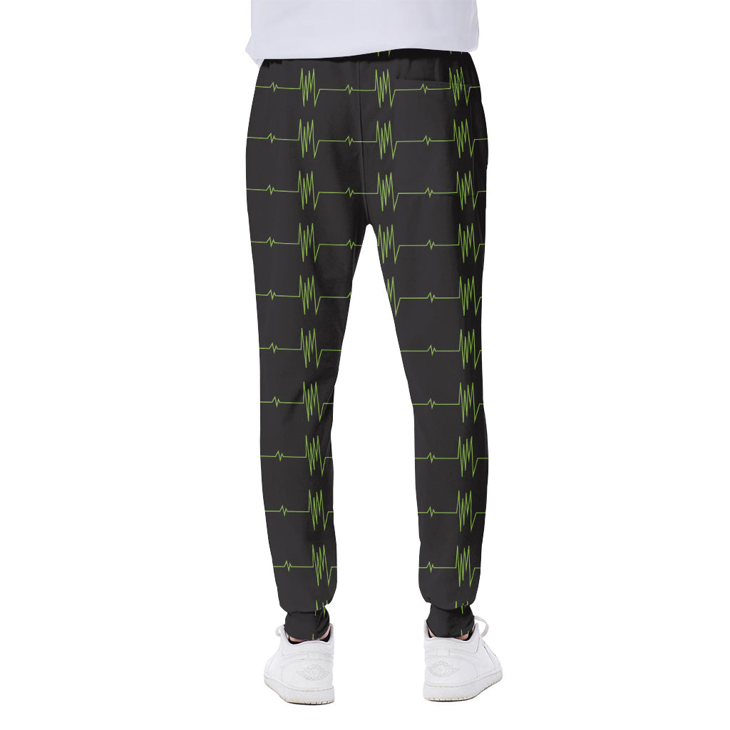 Green Heartbeat Pattern Print Scuba Joggers