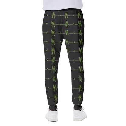 Green Heartbeat Pattern Print Scuba Joggers