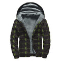 Green Heartbeat Pattern Print Sherpa Lined Zip Up Hoodie