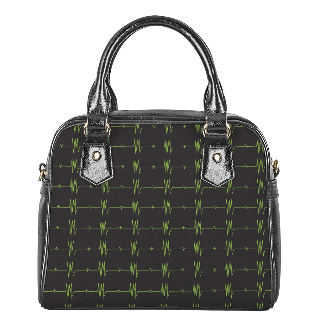 Green Heartbeat Pattern Print Shoulder Handbag