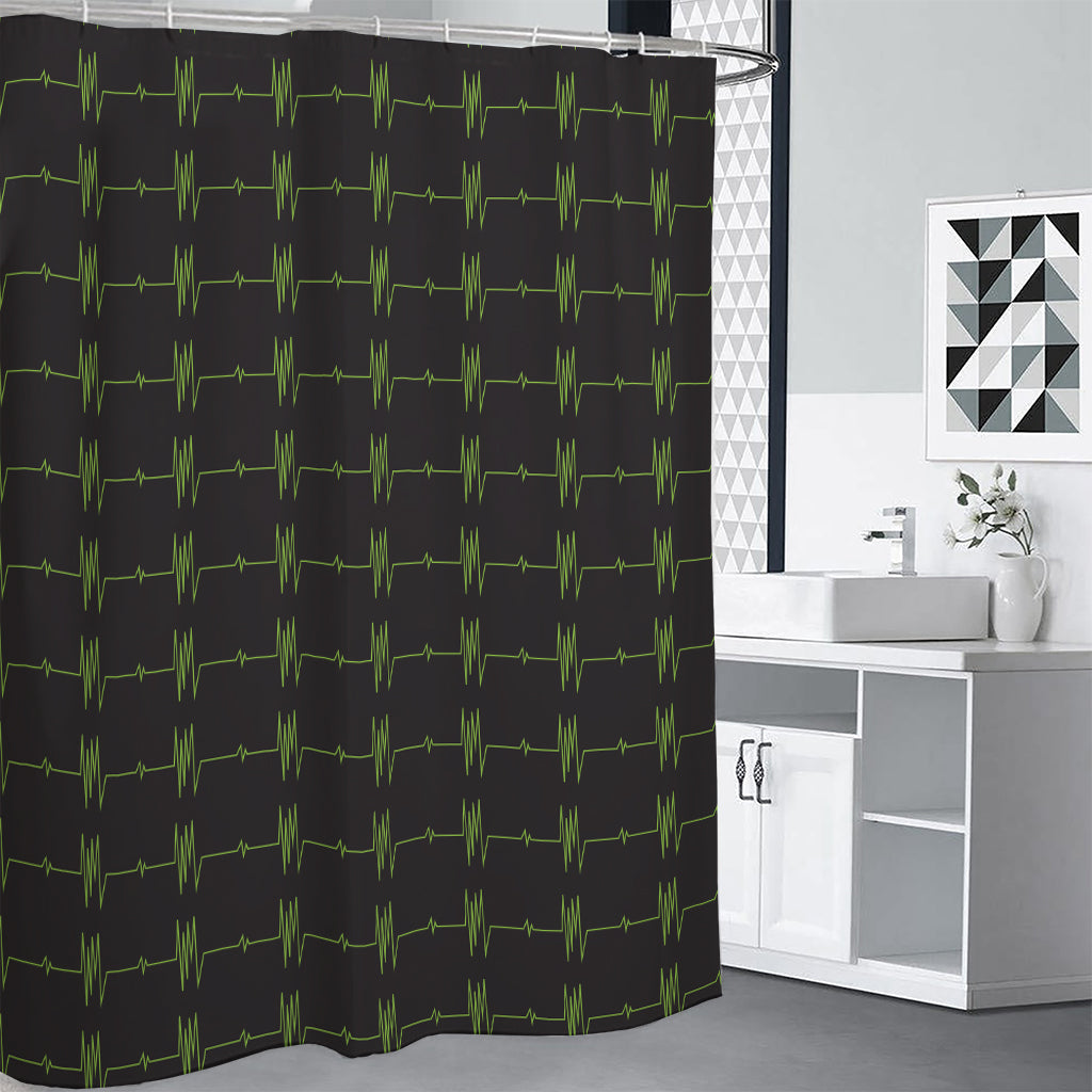 Green Heartbeat Pattern Print Shower Curtain