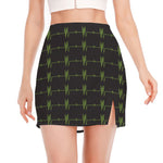 Green Heartbeat Pattern Print Side Slit Mini Skirt