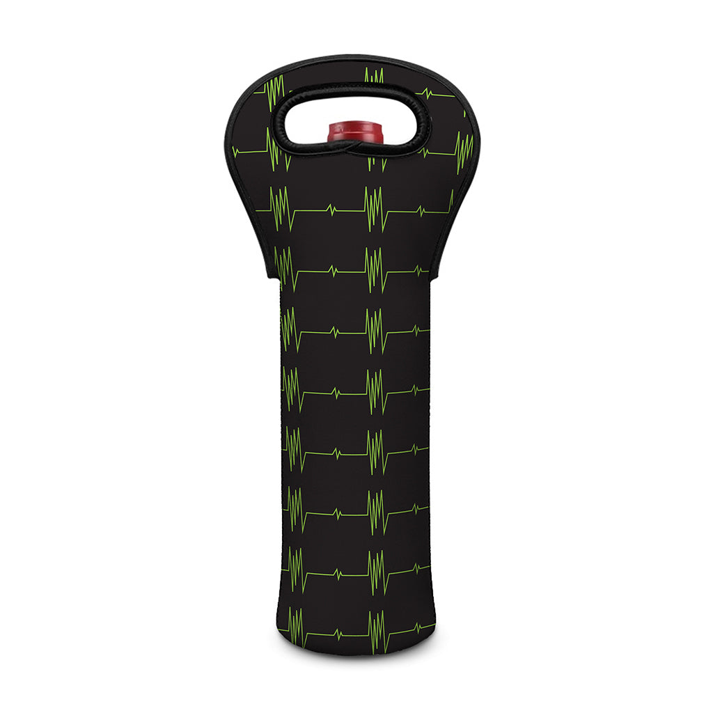 Green Heartbeat Pattern Print Single Neoprene Wine Tote