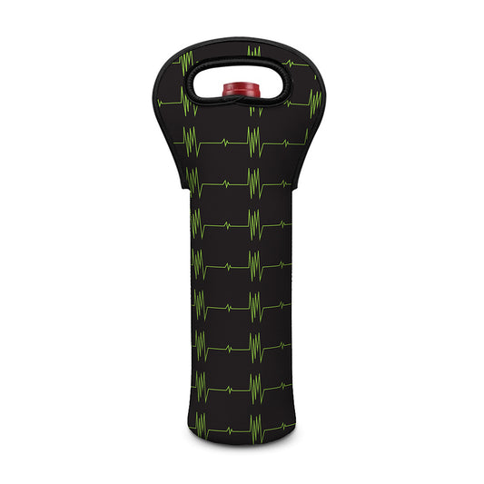Green Heartbeat Pattern Print Single Neoprene Wine Tote