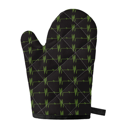 Green Heartbeat Pattern Print Single Oven Mitt