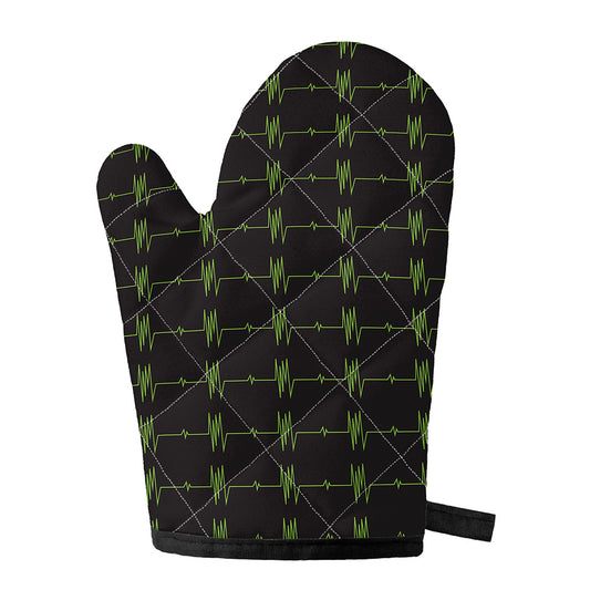Green Heartbeat Pattern Print Single Oven Mitt