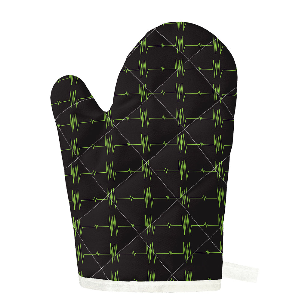 Green Heartbeat Pattern Print Single Oven Mitt