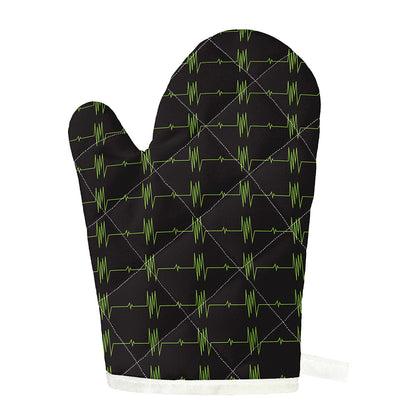 Green Heartbeat Pattern Print Single Oven Mitt