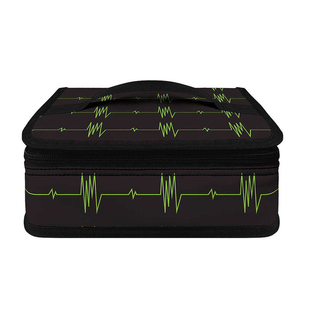 Green Heartbeat Pattern Print Small Lunch Bag