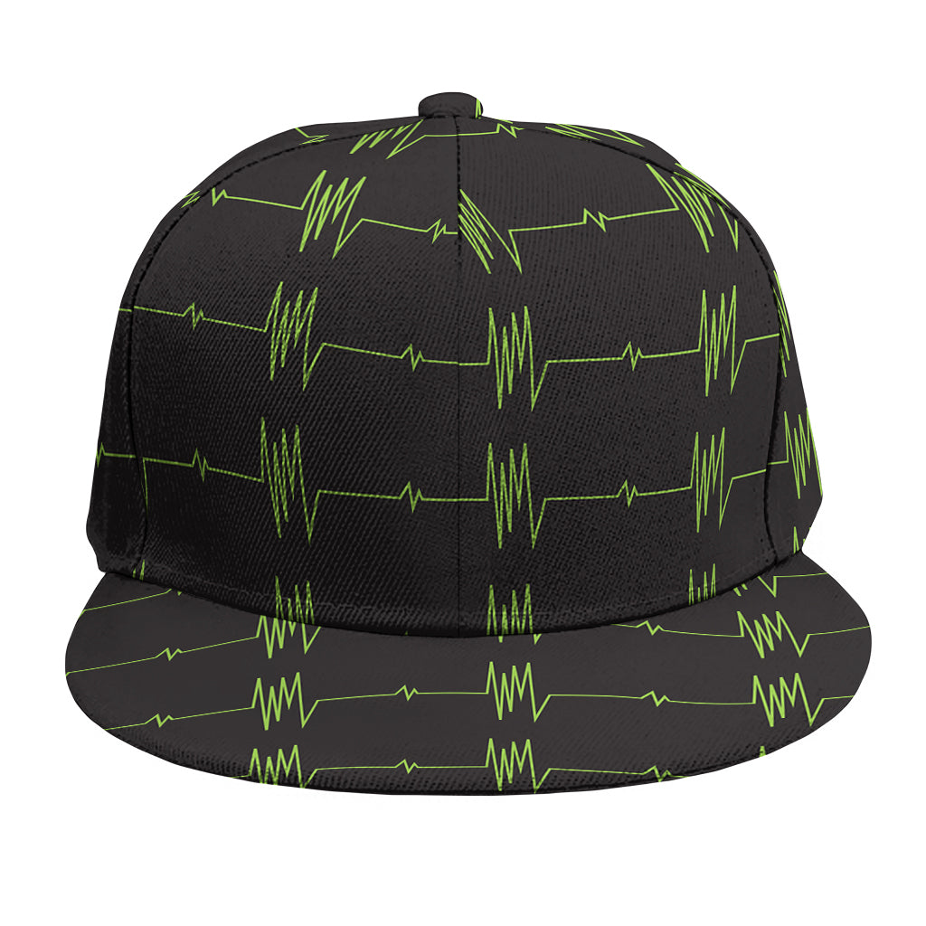 Green Heartbeat Pattern Print Snapback Cap