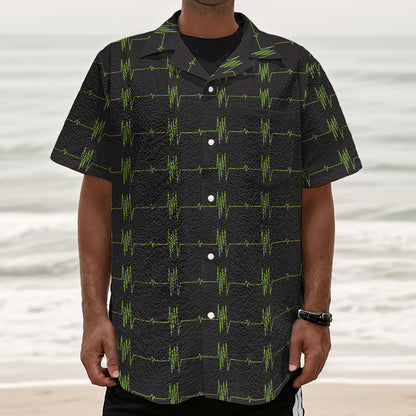 Green Heartbeat Pattern Print Textured Short Sleeve Shirt
