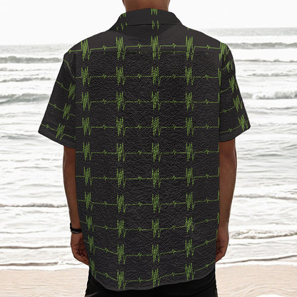 Green Heartbeat Pattern Print Textured Short Sleeve Shirt